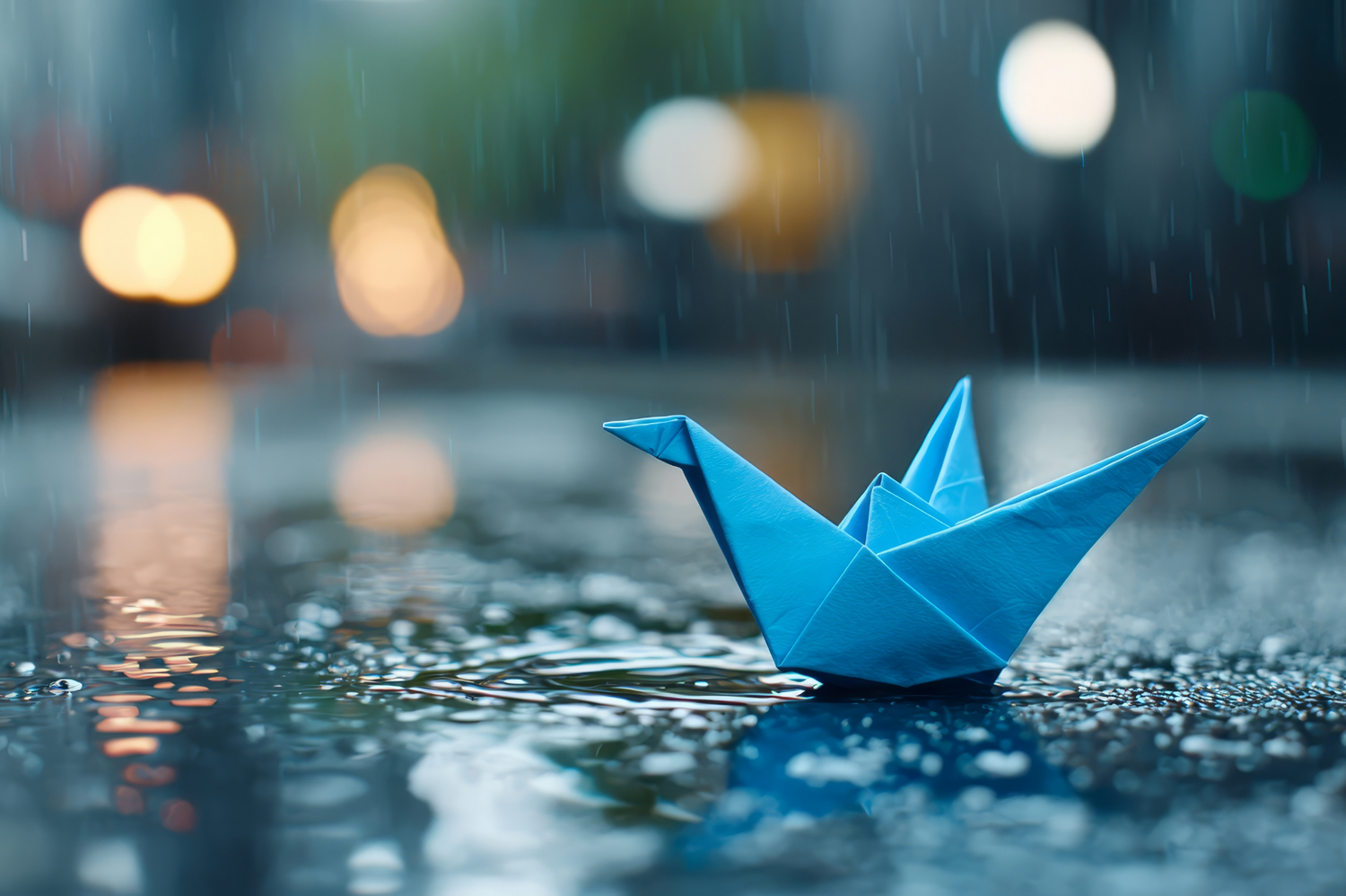 Blue Paper Boat in Water